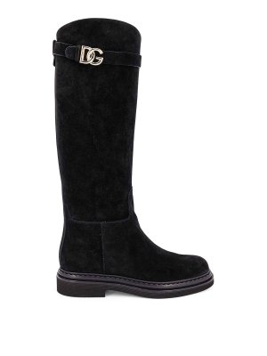 DOLCE & GABBANA: stivali - Stivali in pelle scamosciata Cavallerizzo