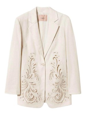 TWINSET: giacche casual - Giacca con miscela di lino con ricamo