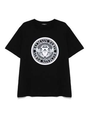 Balmain: t-shirt - T-shirt a logo affollato