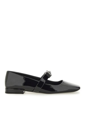 VERSACE: flat shoes - Patent Leather Ballerina Gianni Ribbon