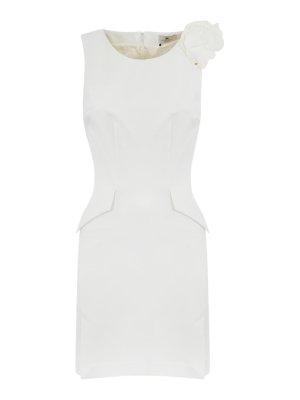 ELISABETTA FRANCHI: knee length dresses - Light Crepe Dress With Floral Brooch