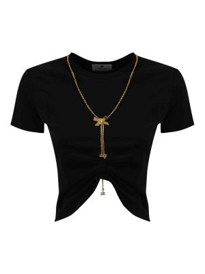 ELISABETTA FRANCHI: t-shirts - Jersey T-Shirt With Bow Necklace