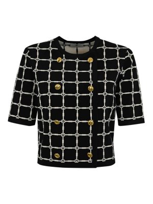 ELISABETTA FRANCHI: cardigans - Jacquard Knit Cardigan With Golden Buttons