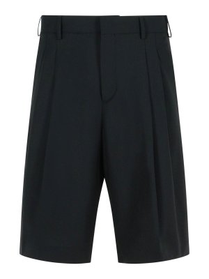 LANEUS: pantaloni shorts - Pantaloncini di bermuda di lana vergine nera