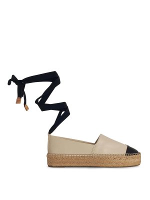 TORY BURCH: espadrilles - Cap-Toe Cream Leather Espadrilles