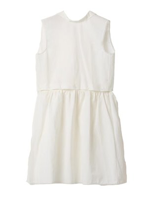 MIU MIU: knee length dresses - Slubbed Poplin Logo-Patch Dress