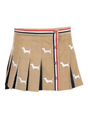 THOM BROWNE: mini skirts - Hector-Embroidery Corduroy Mini Skirt