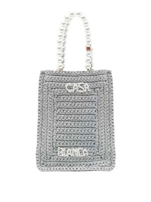CASABLANCA: totes bags - Pearl Mini Crochet Shopping Bag
