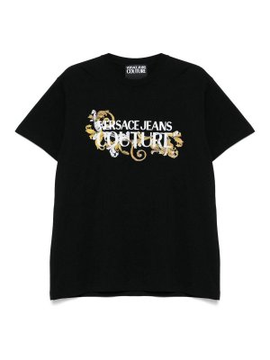 VERSACE JEANS: t-shirts - Black T-Shirt With Front Logo