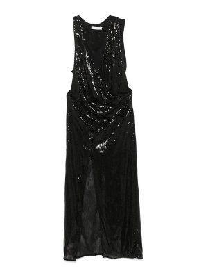 Ganni Solid Satin Gathered Long Dress - Black - Women | W0381099