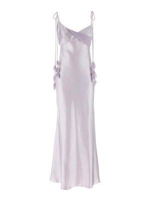 Self Portrait: knee length dresses - Lilac Satin Flower Maxi Dress