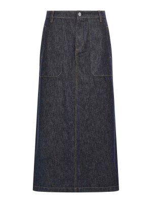Sacai Pleated Denim Skirt - Blue - Women | 2507829499