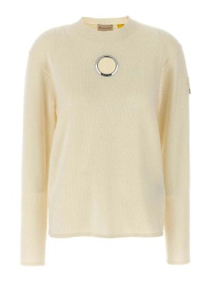 MONCLER: Strickpullover mit Rundhalsausschnitt - Rundhalspullover - Weiß