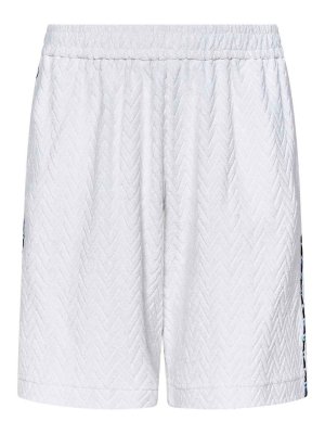 MISSONI: Trousers Shorts - White Zig Zag Cotton Blend Terry Shorts