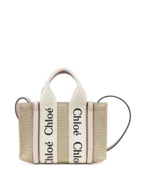 CHLOE': totes bags - Mini Woody Linen Tote Bag