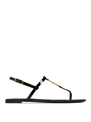 SAINT LAURENT: sandals - Cassandra Flat Sandals In Patent Leather