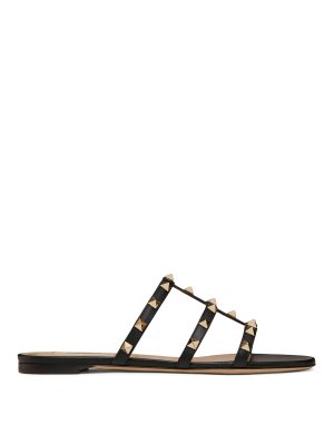 VALENTINO GARAVANI: sandals - Rockstud Low Slider Sandal In Calfskin