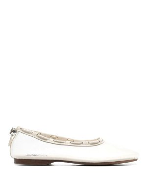 Ganni Eyelets Lace Up Ballets - White - Women | S2962135