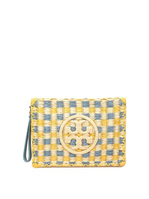 TORY BURCH: clutches - Choles in raffia natural and turquoise color