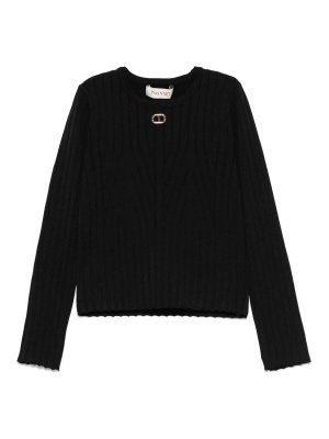 TWINSET: Suéteres con cuello pico - Suéter Cuello Redondo - Negro