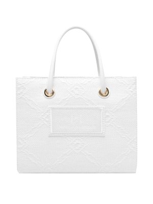 トートバッグ ELISABETTA FRANCHI Woman Tote bags White BS12A 360 ELISABETTA FRANCHI: raffia and fabric tote bag with jacquard
