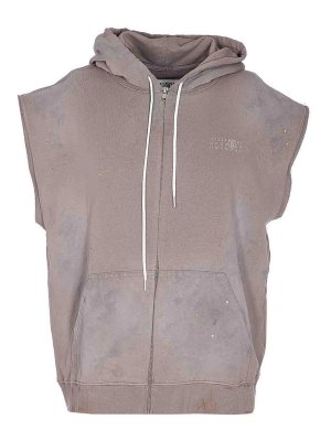 MM6 MAISON MARGIELA: Felpe e maglie - Con cappuccio senza maniche grigie con zip