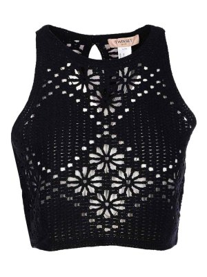 TWINSET: Tops & Tank tops - Black Emboidered Top