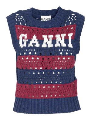 GANNI: vests - Multicolour Cotton Striped Vest