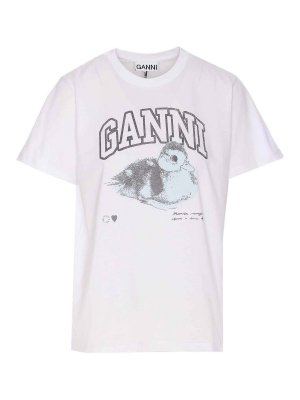 GANNI: T-shirts - T-Shirt - Blanc