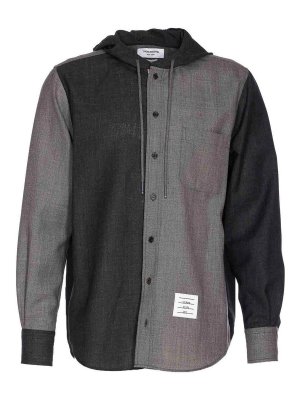 THOM BROWNE: shirts - Grey Hooded Straight Shirt