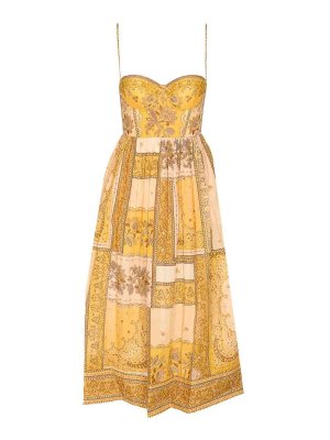 ZIMMERMANN: maxi dresses - Mustard Bandana Lucky Corset Midi Dress