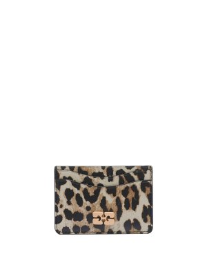 GANNI: pochette - Porta della carta leopardo bruno boy