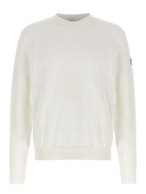 MONCLER: Strickpullover mit Rundhalsausschnitt - Rundhalspullover - Weiß