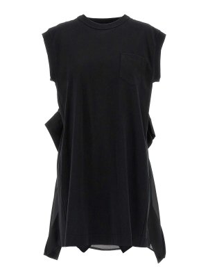 VIP価格☆【sacai】BLACK ショート丈 半袖 スーツ×サテンドレス Suiting x Satin Dress | sacai Official Store サカイ オフィシャル