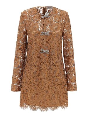 Self Portrait: short dresses - Tan Lace Bow Mini Dress
