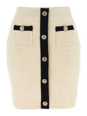 Self Portrait: Knee length skirts & Midi - Cream Sequin Knit Mini Skirt