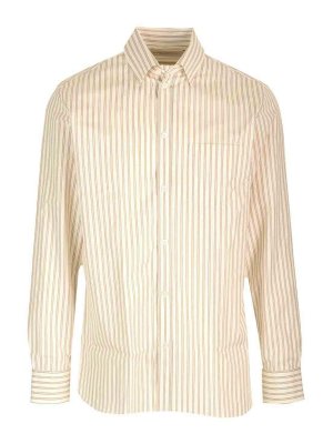 GOLDEN GOOSE: shirts - White/Beige Striped Shirt