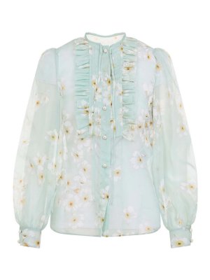 Tシャツ・カットソー VALENTINO SILK HIGH-NECK TOP Silk Shirt With Neck Tie And All-over Toile Iconographe