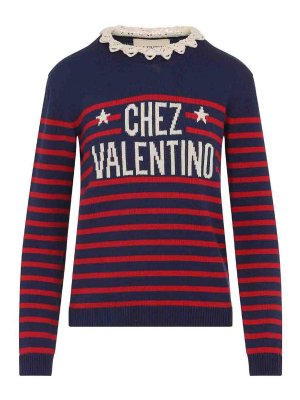VALENTINO: Strickpullover mit Rundhalsausschnitt - Rundhalspullover - Blau