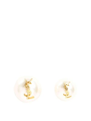 SAINT LAURENT: Earrings - Pearl Earrings With Monogram
