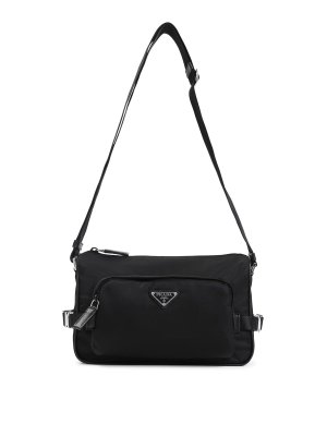 PRADA: cross body bags - Re-Nylon And Leather Shoulder Bag
