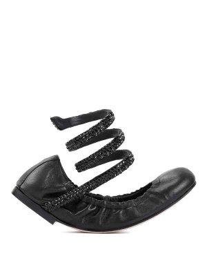 VIP【関税送料無料】希少 RENE CAOVILLA BLACK LEATHER FLATS Jeweled Morgana Black Loafer With Black Matte Crystal 20