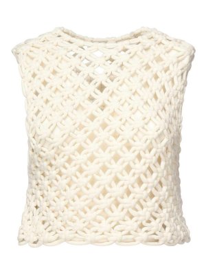 Tシャツ・カットソー Self-Portrait Crochet' White Cotton Blend Top Self Portrait Crochet White Cotton Blend Top | SS25126TWWHITE