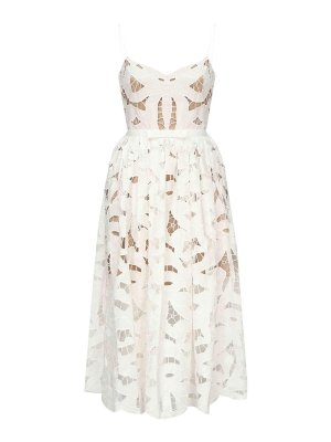 Self Portrait: knee length dresses - Embroidered Midi Dress With Bow