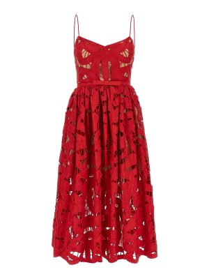 Self Portrait: knee length dresses - Red Bow Embroidered Midi Dress