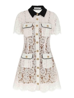 Self Portrait: short dresses - White Lace Contrast Collar Mini Dress