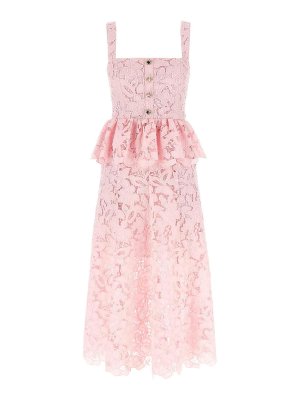 Self Portrait: knee length dresses - Pink Lace Peplum Midi Dress