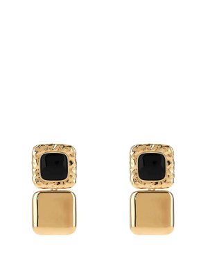 Self Portrait: Earrings - Mottled Gold Black Tiered Earrings