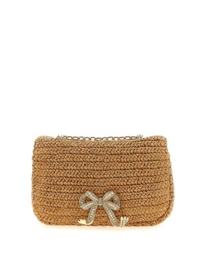 Self Portrait Raffia Bow Charm Shoulder Bag - Beige | 310BROWN