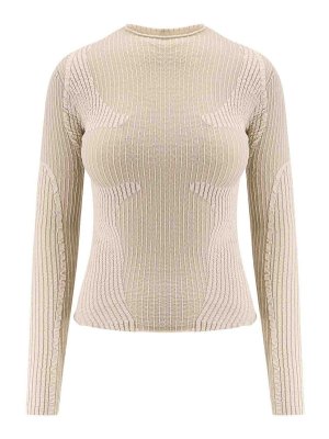 Tシャツ・カットソー ALAIA Women Tops AA9A1024M826A 719 Brown ALAÏA CHOCOLATE SECOND SKIN KNIT OFF SHOULDER BODYSUIT |ALAÏA US